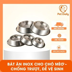 Bát Ăn Inox Chống Trượt Cho Chó Mèo – Inox Cao Cấp, Bền Đẹp
