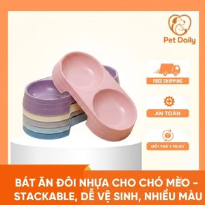 Bát Ăn Đôi Nhựa Cho Chó Mèo – 2 Ngăn Đựng Thức Ăn & Nước Uống