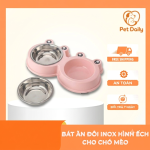 Bát Ăn Đôi Inox Hình Ếch Cho Chó Mèo – Chống Trượt, Dễ Vệ Sinh